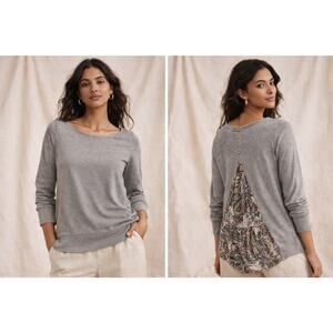 Artisan de Luxe Anthropologie Sz S Raw Hem Gray Colorful Ruffle Back Peek Boho